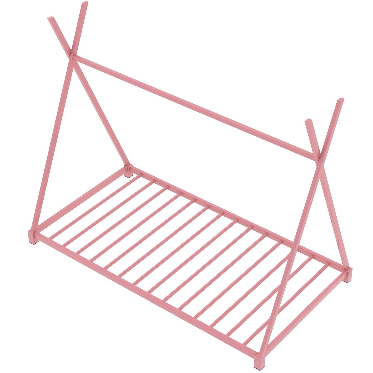 Metal House Platform Bed With Triangle Structure, Low Profile Design