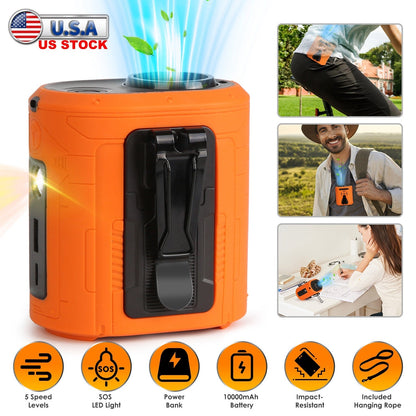 5 In 1 Portable Waist Clip Fan With 5 Speeds Flashlight 10000mAh Battery Operated Personal Wearable Turbo Belt Fan Hands-Free Neck Fan For Camping Tra