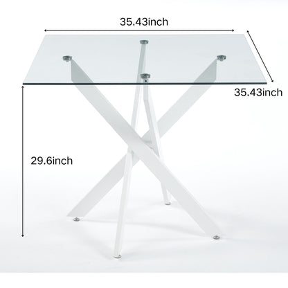 Dining Table With Cross Metal Leg And Tempered Glass, Modern Space Saving Kitchen Table For Living Room Legs, Square Table