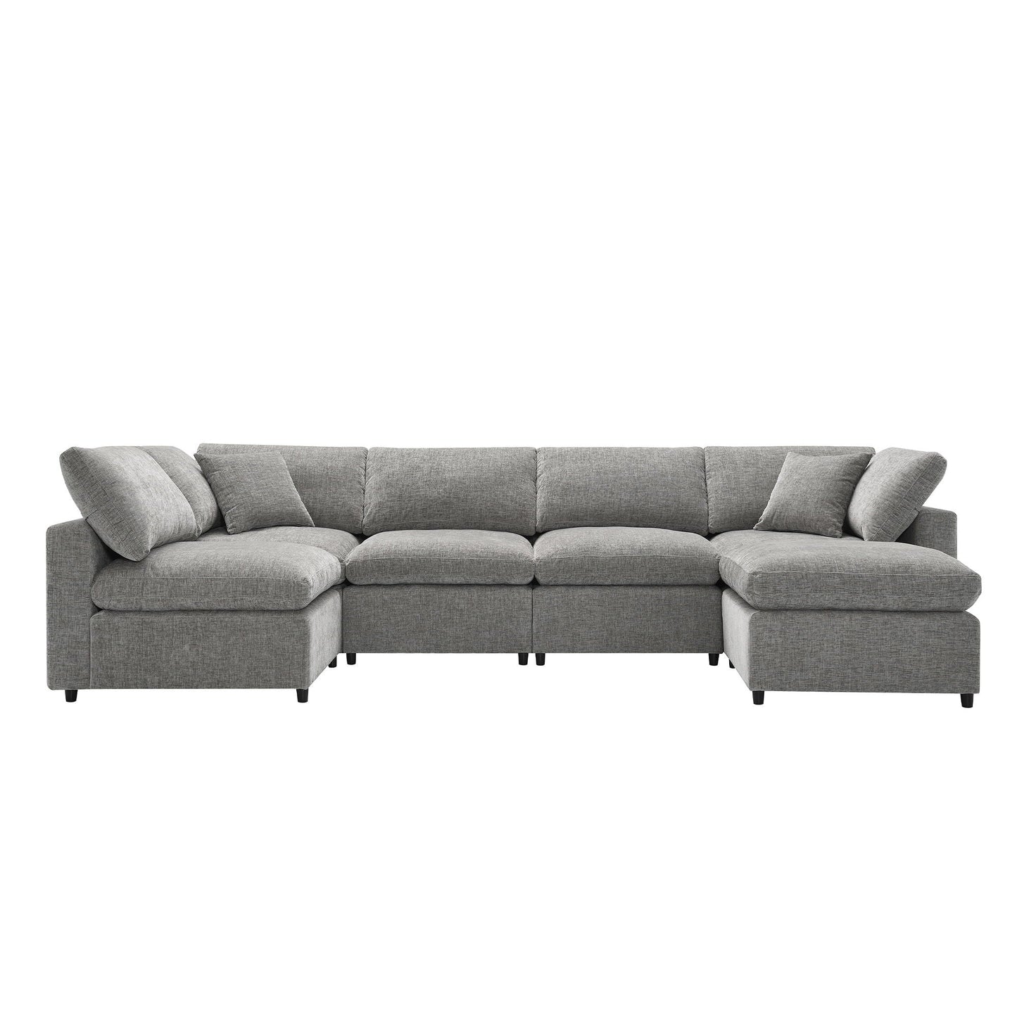 Modern Modular Cloud Sofa Bed, 6 Seat Sectional Couch Set With Ottoman, Free Combination, Convertible U Shaped Sleeper Sofa For Living Room