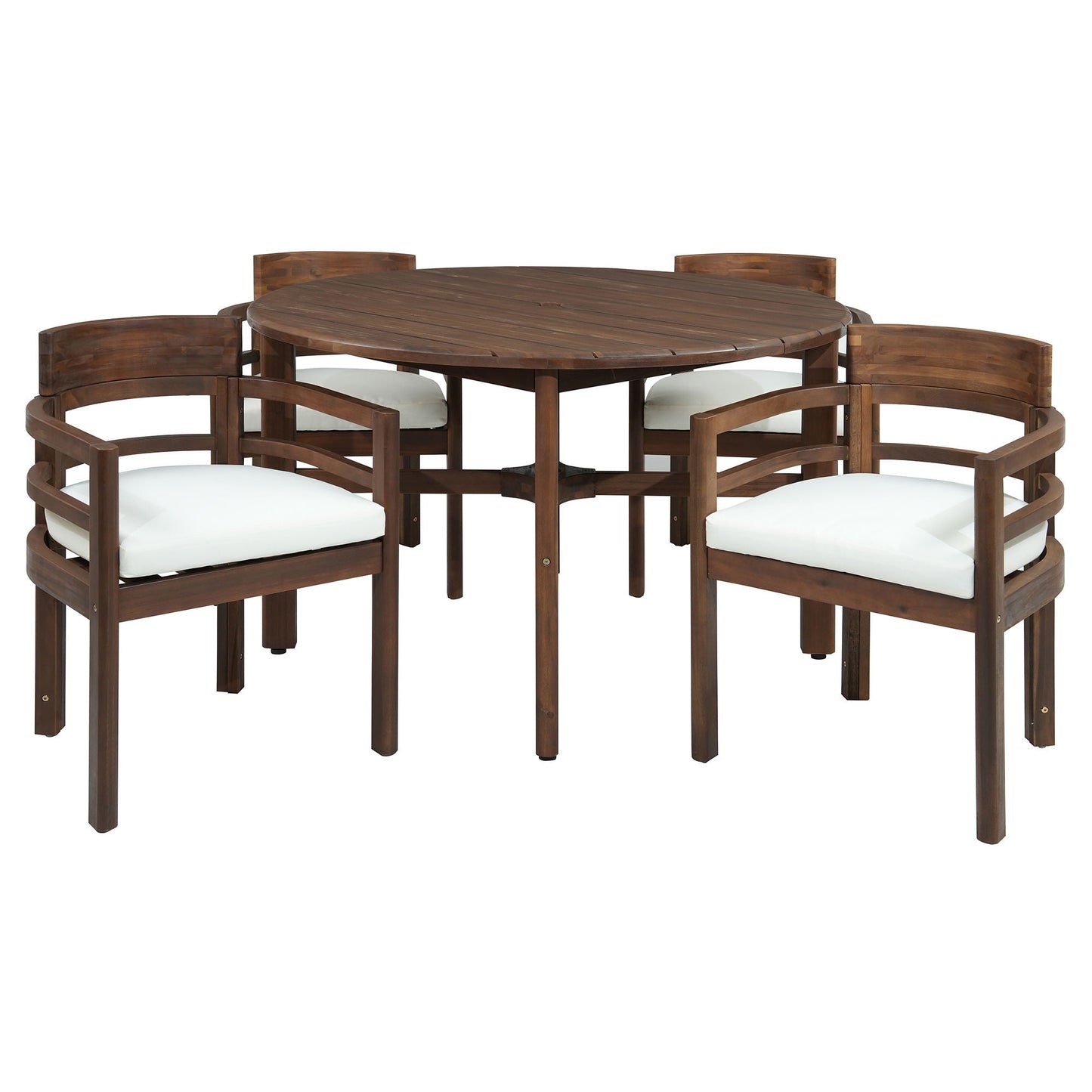 5 Piece Round Patio Table & Cushioned Armrest Chairs, Outdoor Dining Set With Umbrella Hole
