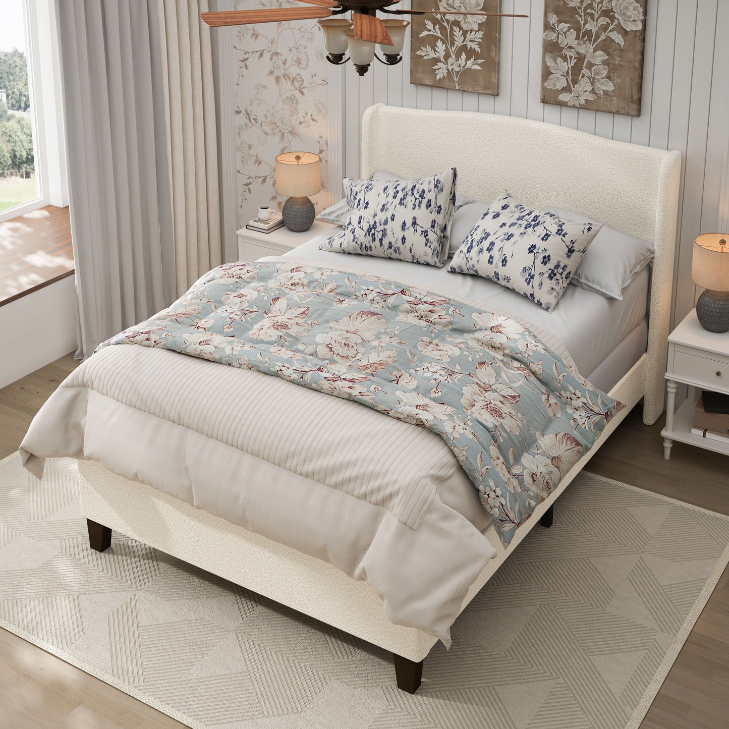 Platform Bed Frame With Tall Headboard And High Footboard