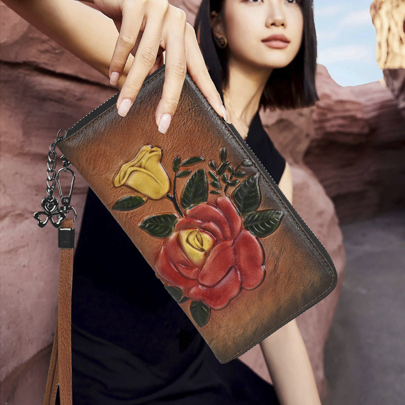 Embossed Vintage Vegetable-Tanned Leather New Womens Wallet