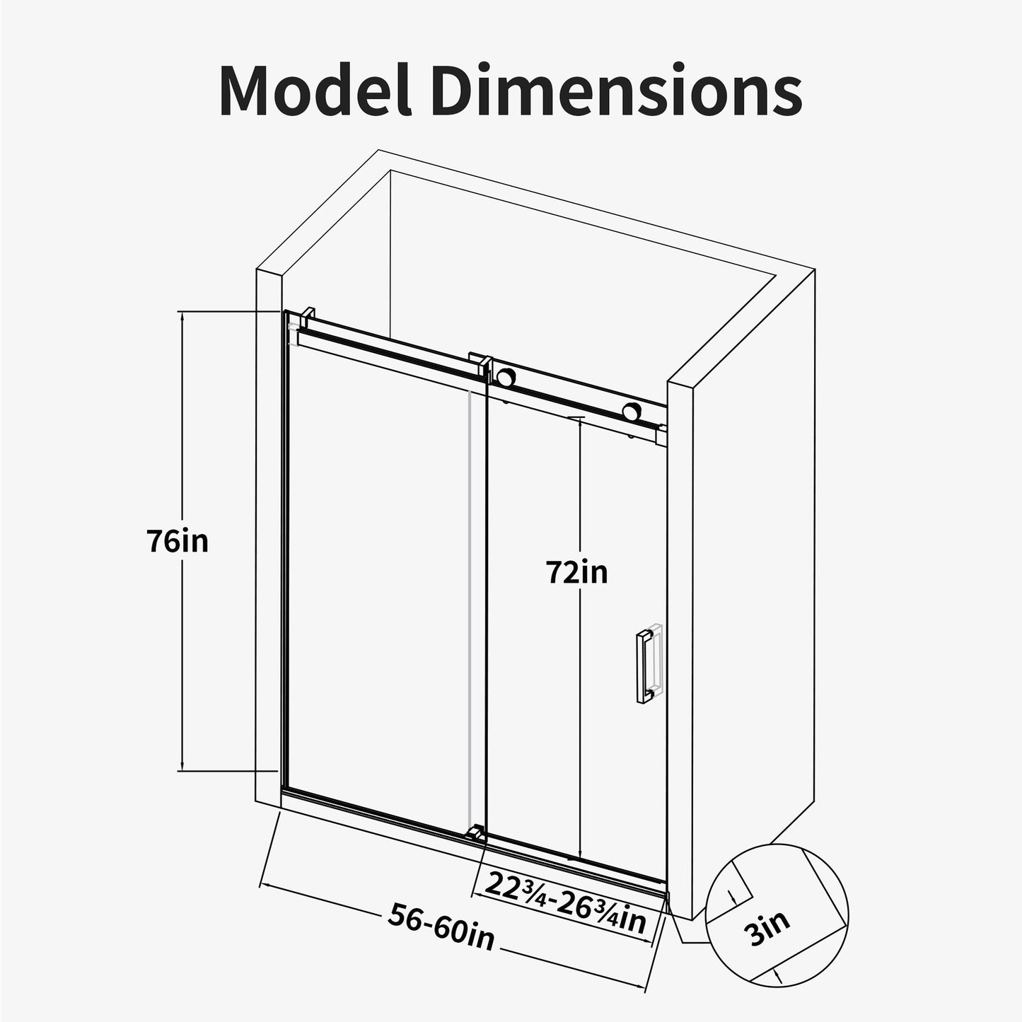 56-60" W x 76" H Frameless Single Sliding Soft-Close Shower Door