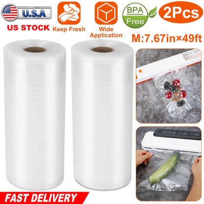 2 Rolls of Vacuum Sealer Bags 10.82inx49ft BPA Free Safe Vacuum Bags Keep Fresh Vacuum Machine (L)