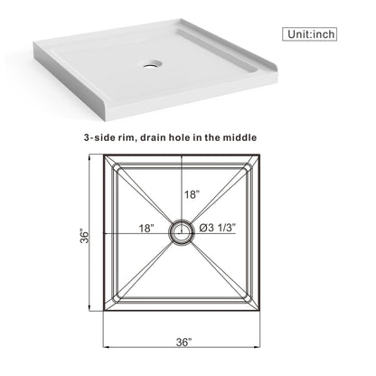 Goodyo - Centered Drain Shower With 3-Side Tile Flanges - White