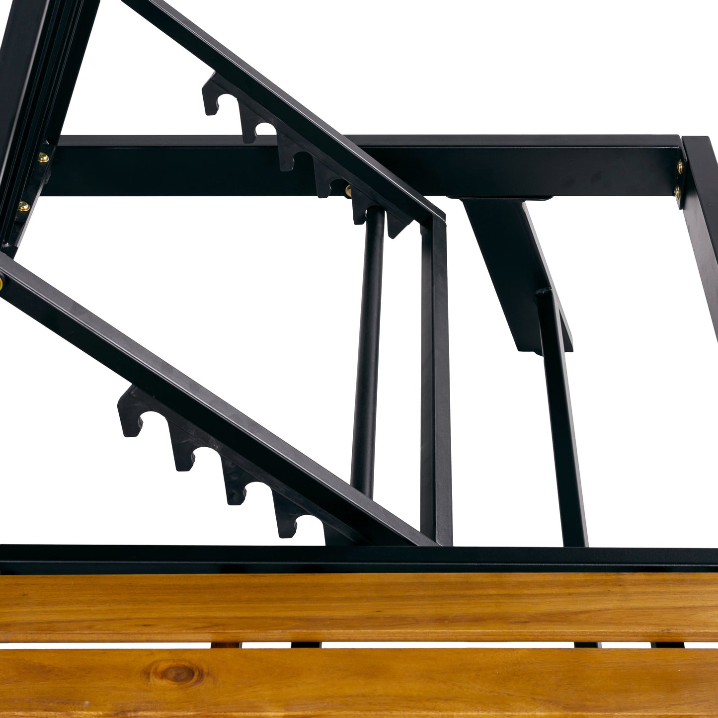 Black Iron + Teak Finish Wood Chaise Lounge Frame