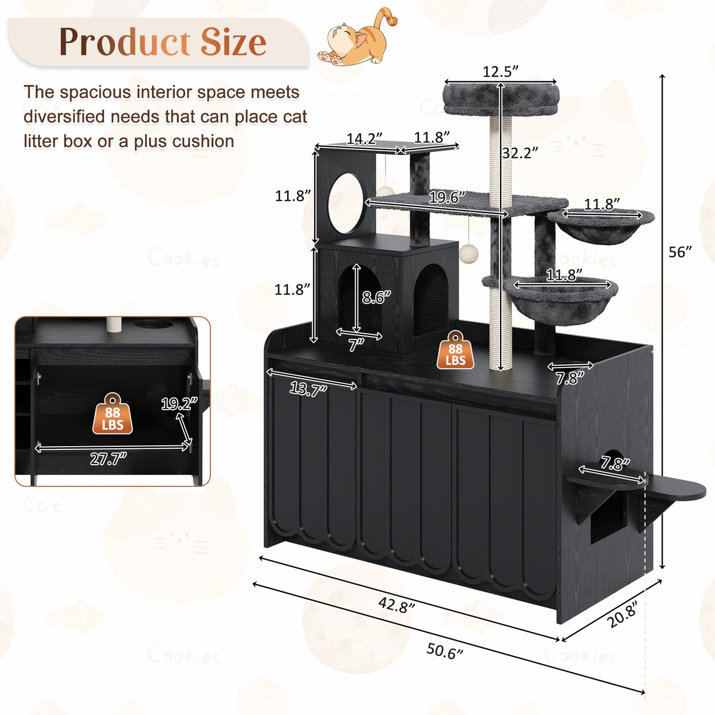 50.6" Cat Tree with Litter Box Enclosure and Sisal Scratching Post