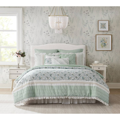 9 Piece Cotton Percale Comforter Set Aqua