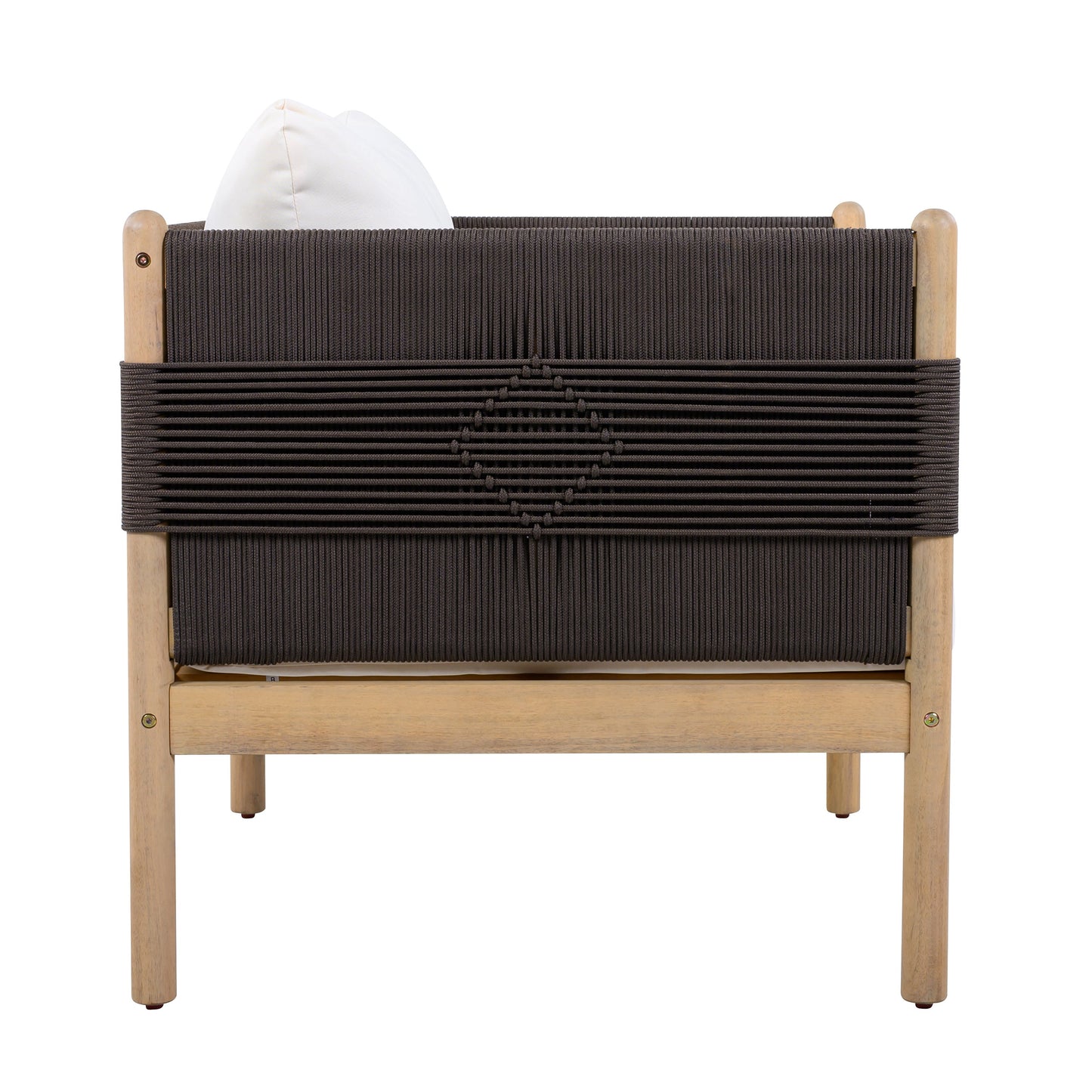 Outdoor Acacia Wood Loveseat with Diamond Rope Weave & Cushions, Light Teak