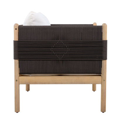 Outdoor Acacia Wood Loveseat with Diamond Rope Weave & Cushions, Light Teak
