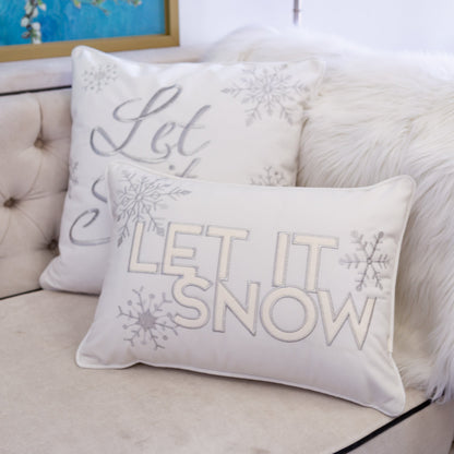 Nneka Let It Snow Ivory Velvet Lumbar Pillow with Insert 14x20