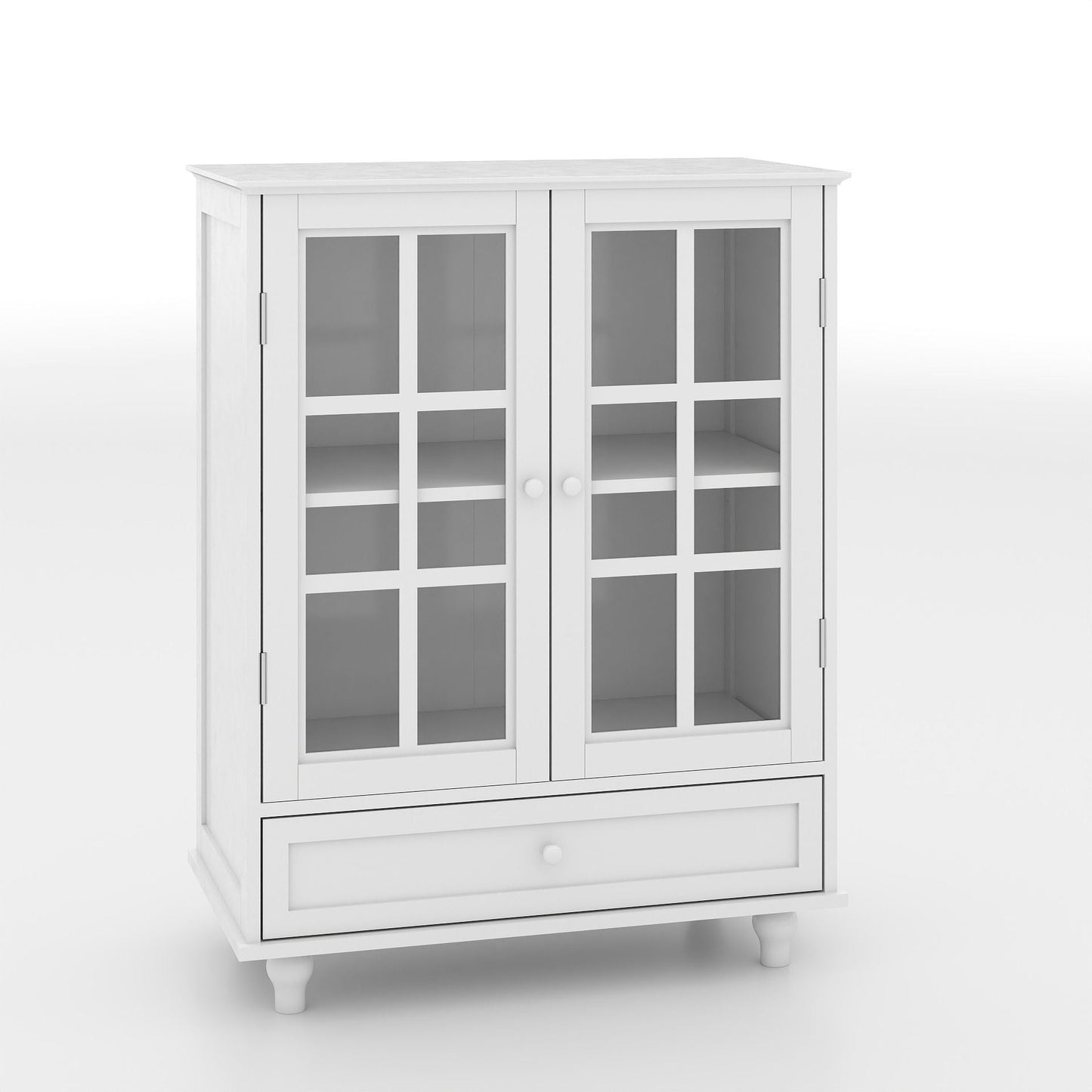 Minimalist Buffet Cabinet With Double Glass Doors And Drawer