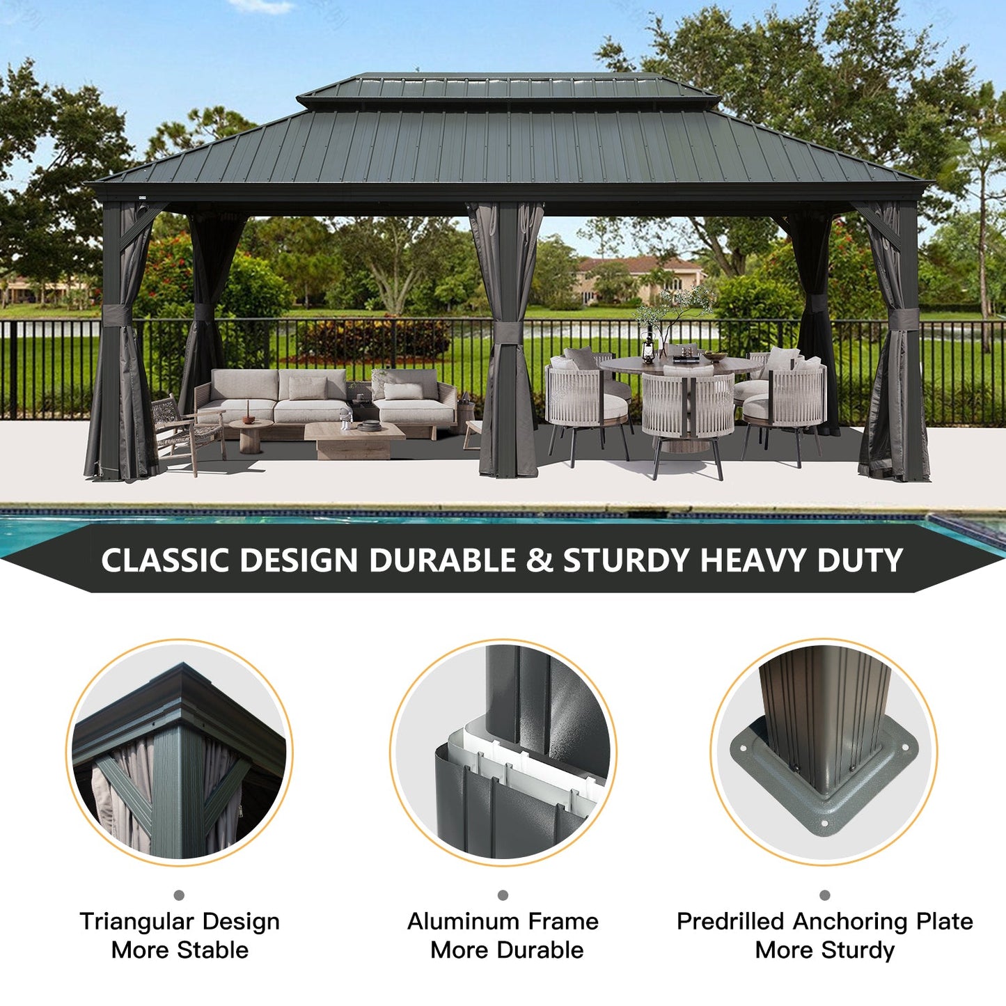 12' x 20' Hardtop Gazebo with Double Roof Canopy