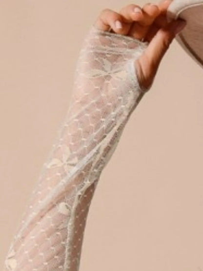 SO ME Bow Ribbon Pattern Sheer Lace Top