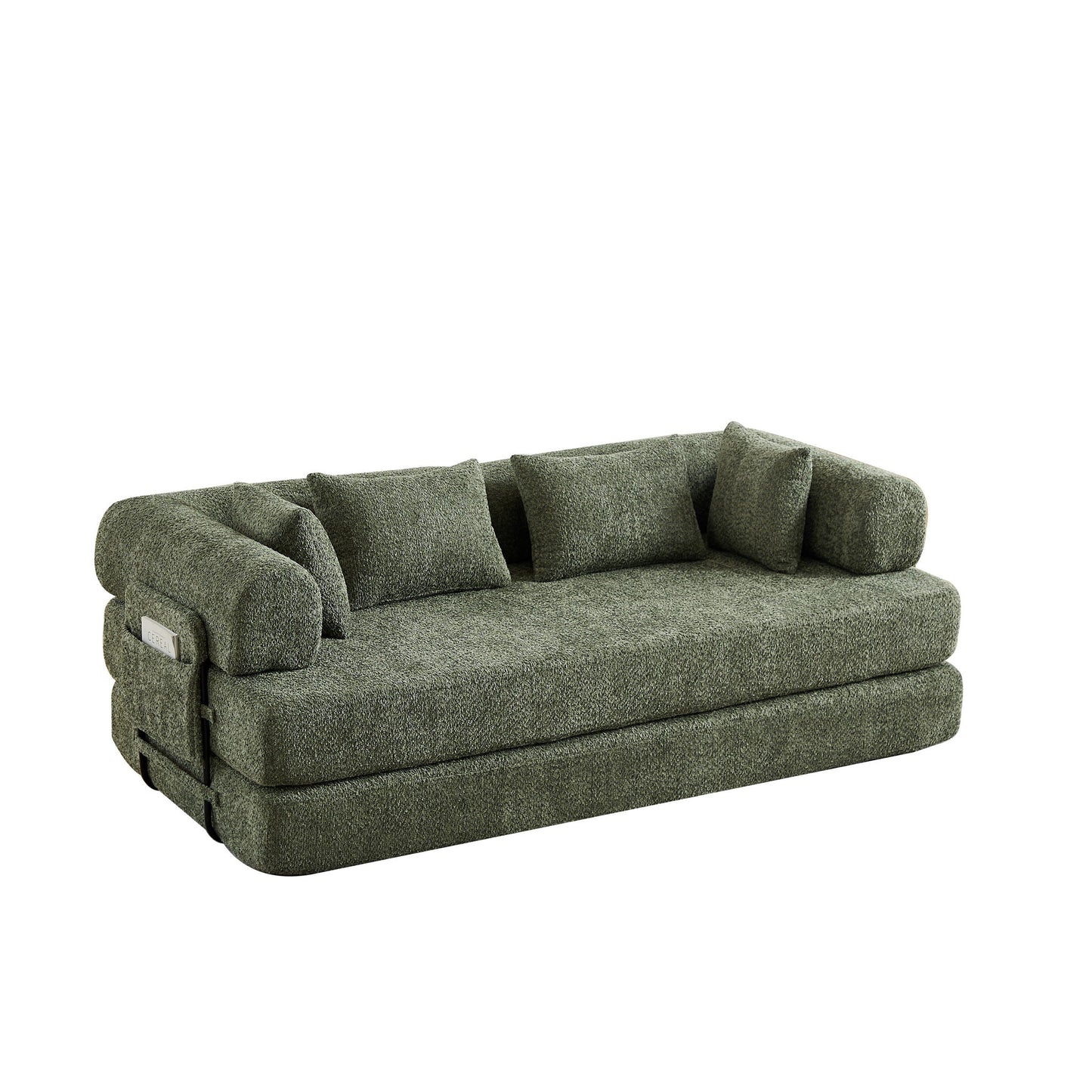 Convertible Sleeper Sofa Bed With Cylindrical Pillow