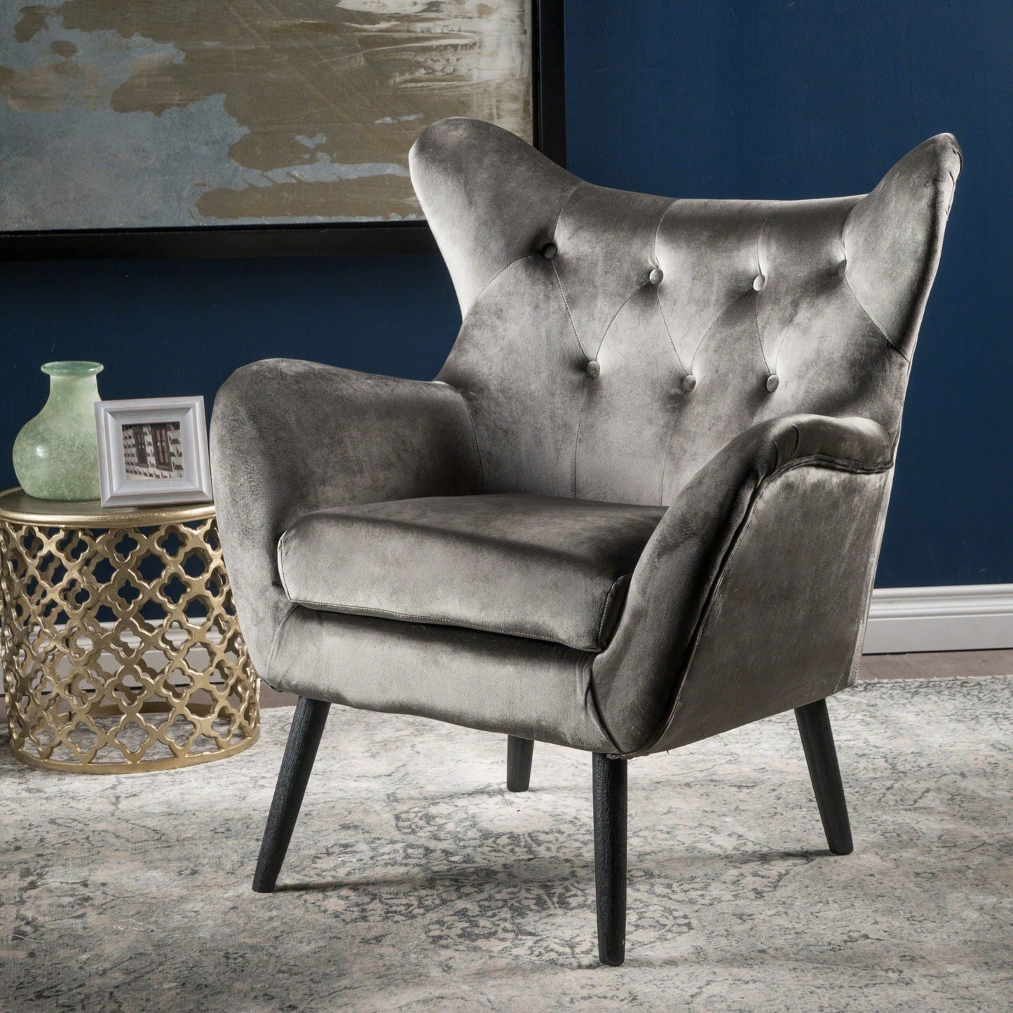 Alyssa Mid Century Upholstered Arm Chair With Wingback Design