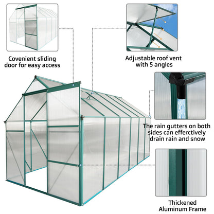 Polycarbonate house Raised Base And Anchor Aluminum Heavy Duty Walk-In houses For Outdoor Backyard In All Season