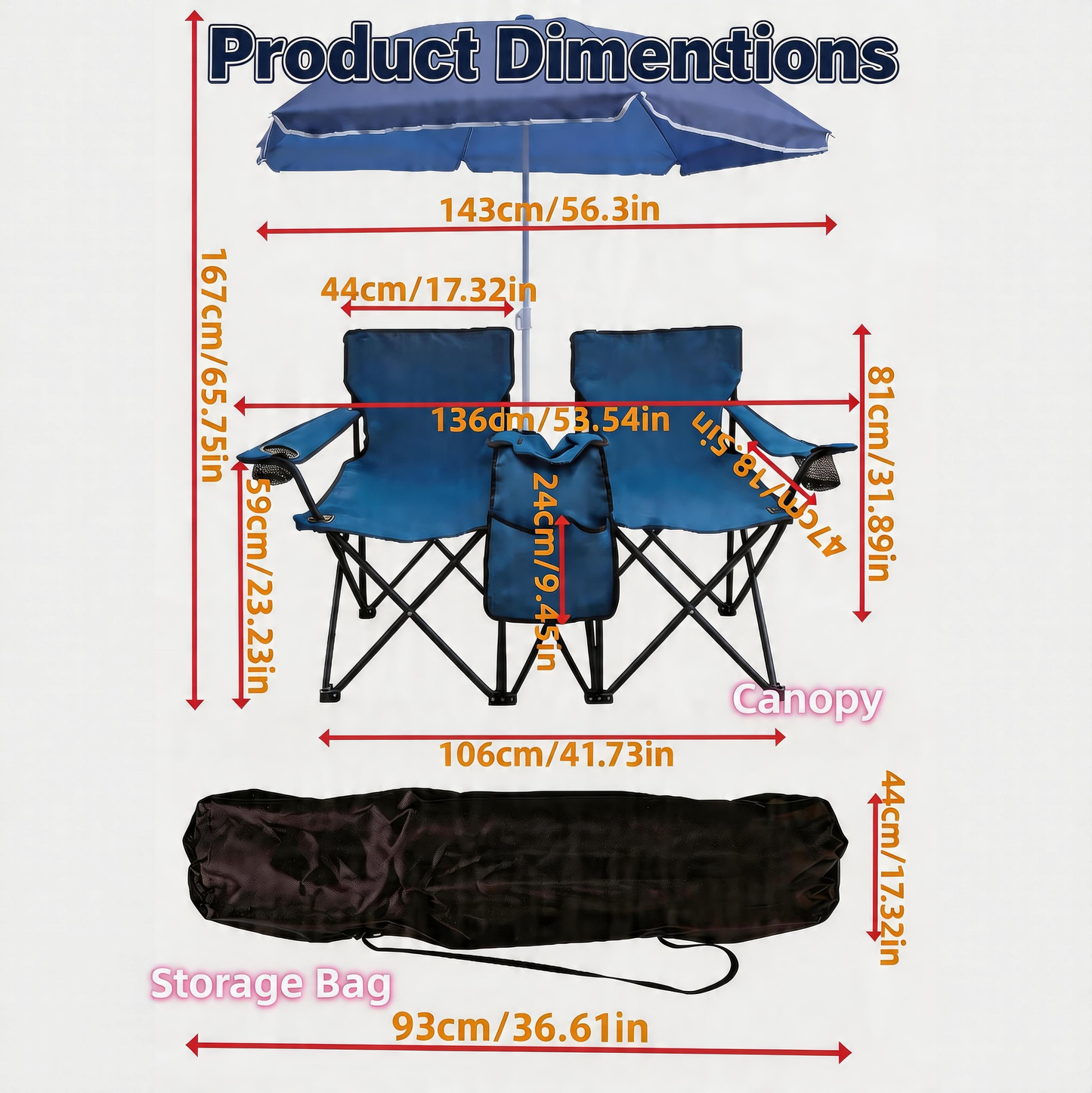 Portable Double Folding Beach Chair Set with Umbrella