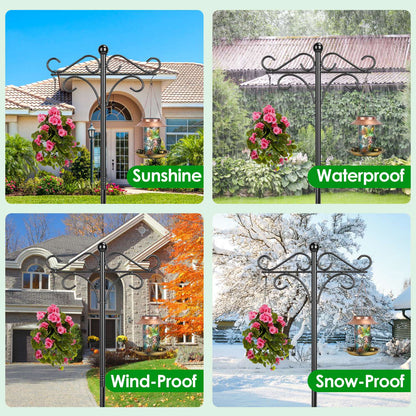 2 Packs 91in Heavy Duty Double Shepherds Hook Bird Feeder Pole Garden Hanging Holder with 5 Adjustable Height 5 Prong Base for Bird Feeder Garden Plan