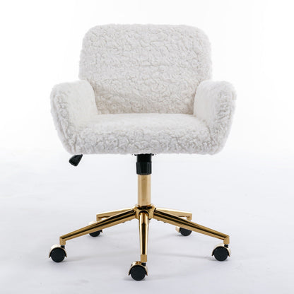 Office Chair, Artificial Rabbit Hair Home Office Chair With Metal Base, Adjustable Desk Chair Swivel Office Chair, Vanity Chair