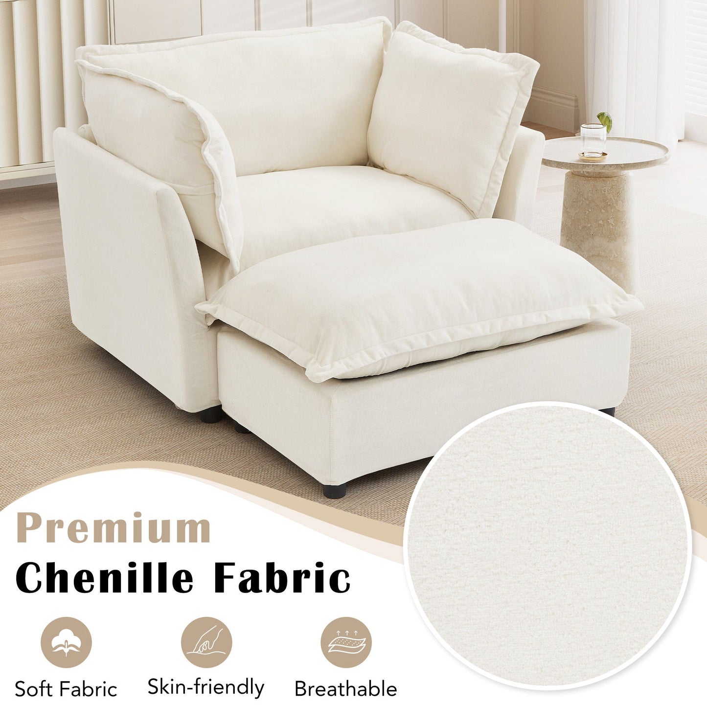 Modern Armchair Sofa With Movable Ottoman
