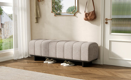 Indoor Dining Bench in Oatmeal Chenille Fabric with Rubber Wood Legs