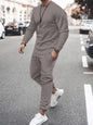 Men's Full Size Round Neck Long Sleeve Top and Pants Set Plus Size