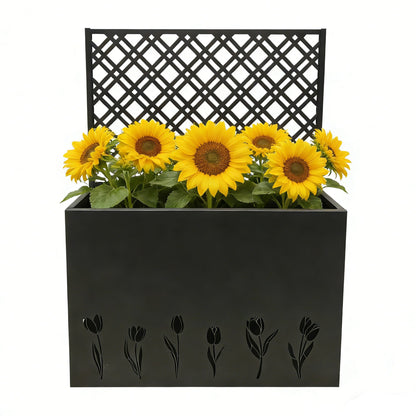 Tall Metal Planter with Trellis