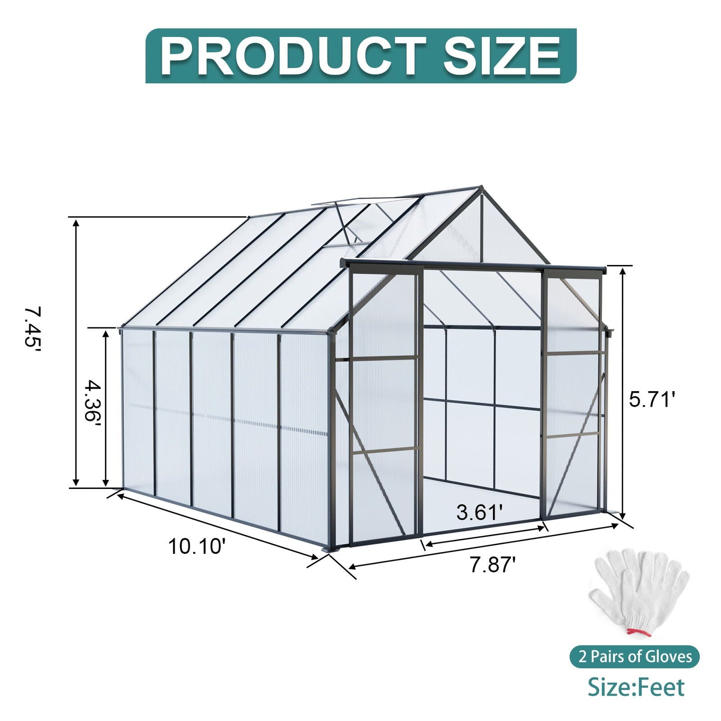 Double Door Polycarbonate house Raised Base And Anchor Aluminum Heavy Duty Walk In houses For Outdoor Backyard In All Season