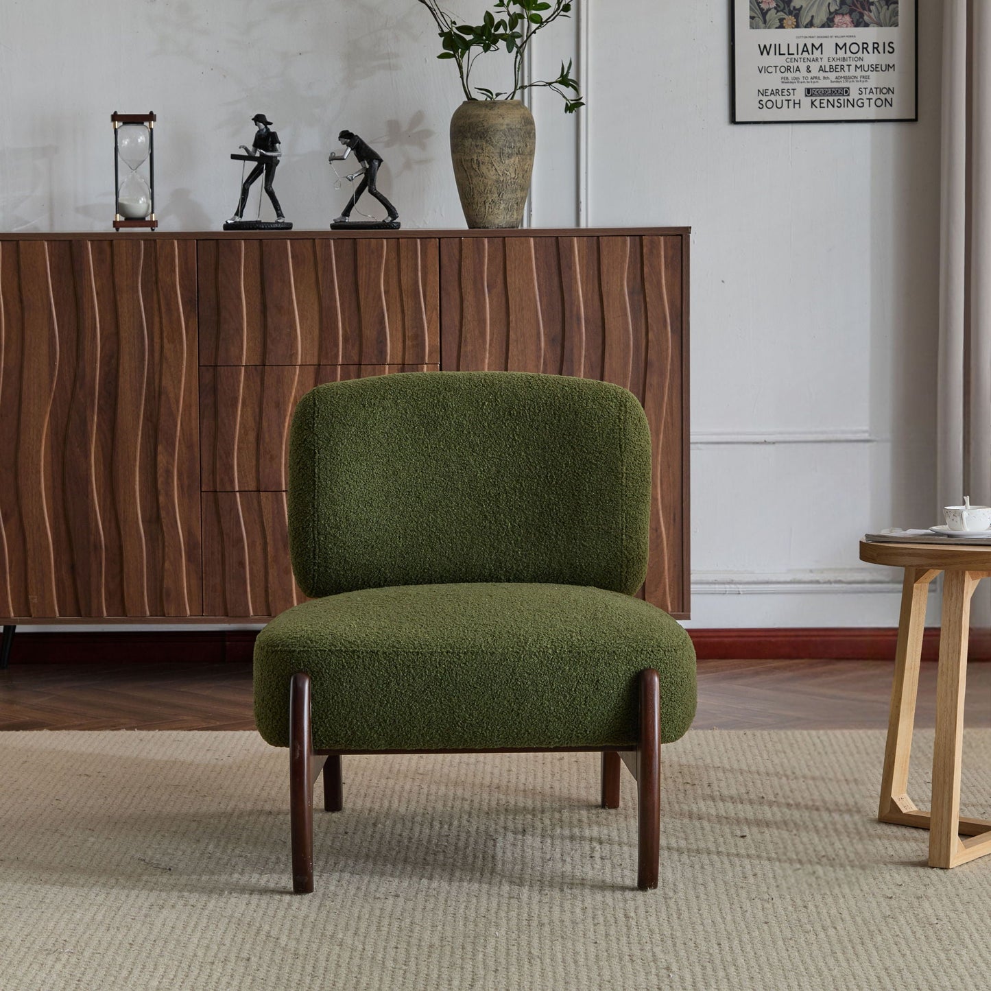 Modern Boucle Lounge Chair With Solid Wood Frame
