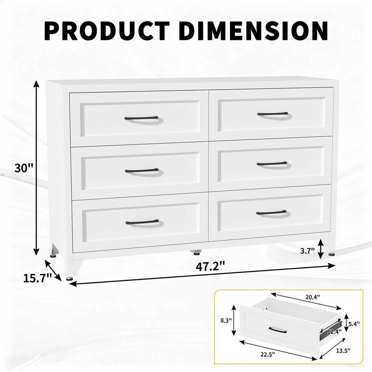 6 Drawer Dresser for Bedroom, Modern Metal Storage Chest