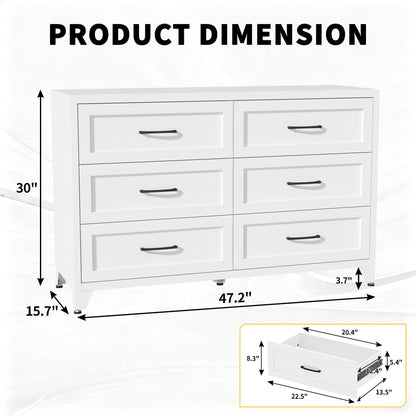 6 Drawer Dresser for Bedroom, Modern Metal Storage Chest