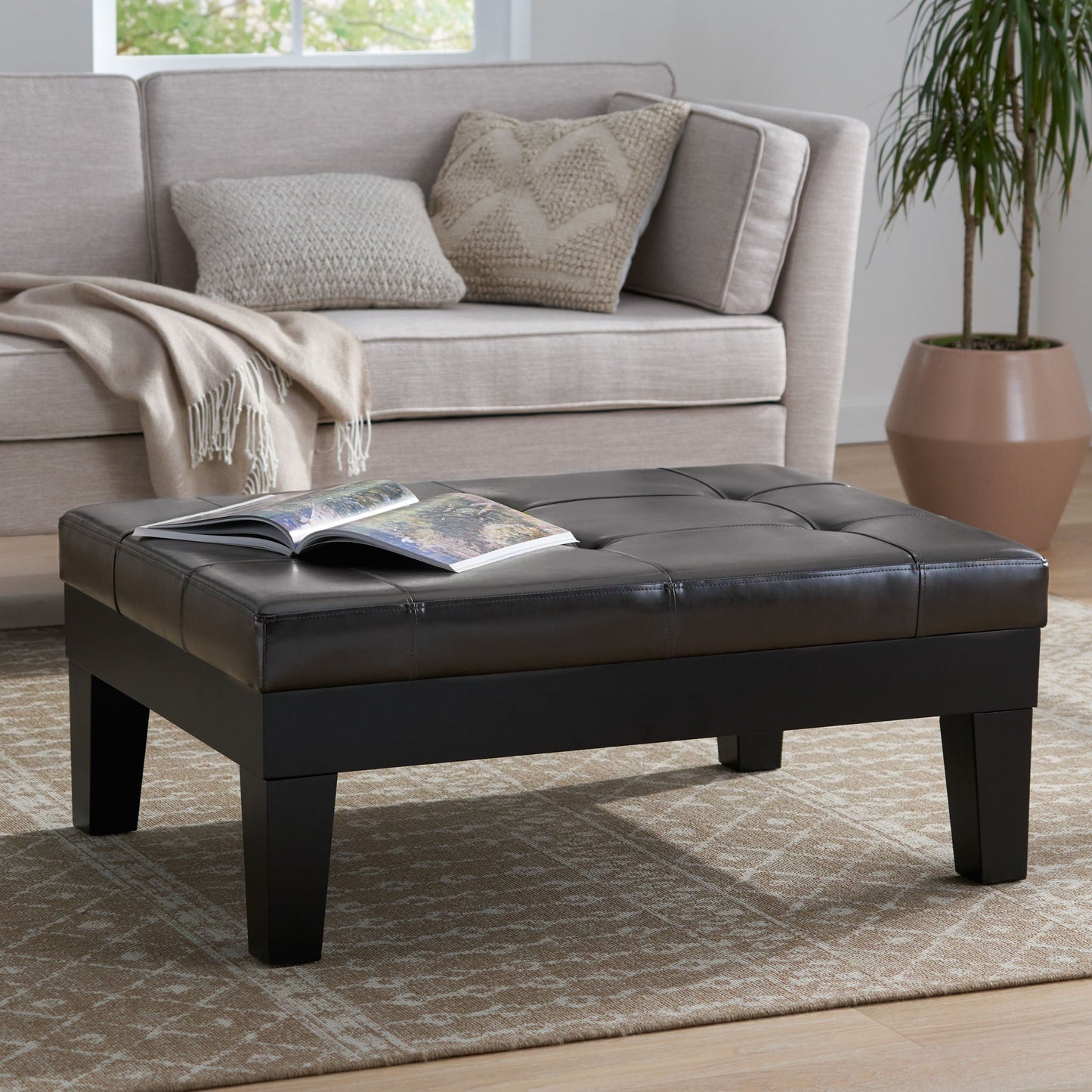 Chatham Ottoman With Drawer Leather Storage Solution - Dark Coffee