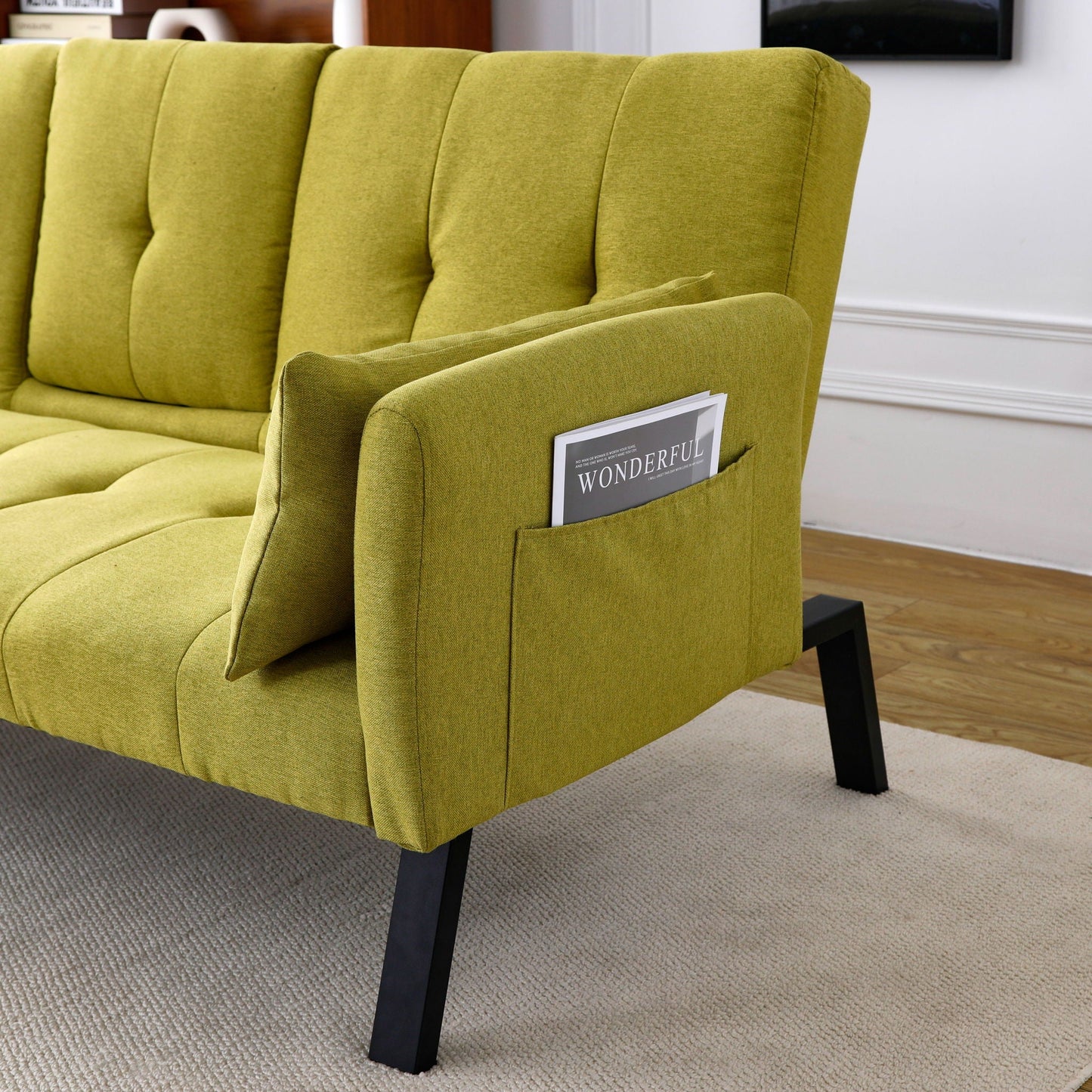 Sofa Bed With Foldable Design And Cup Holder - Green