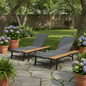 Waterloo Chaise Lounge with Attached Wood Side Table, Set of 2