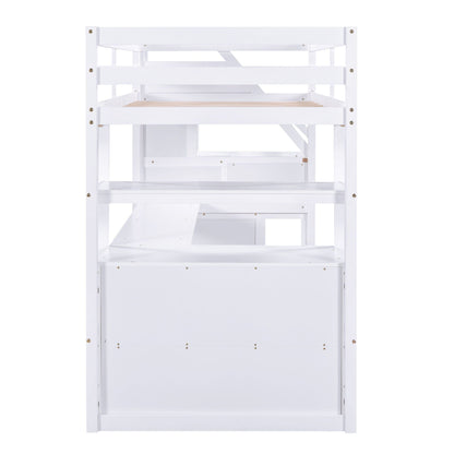 Loft Bed With Desk, Shelves, 2 Drawers, Storage Staircase
