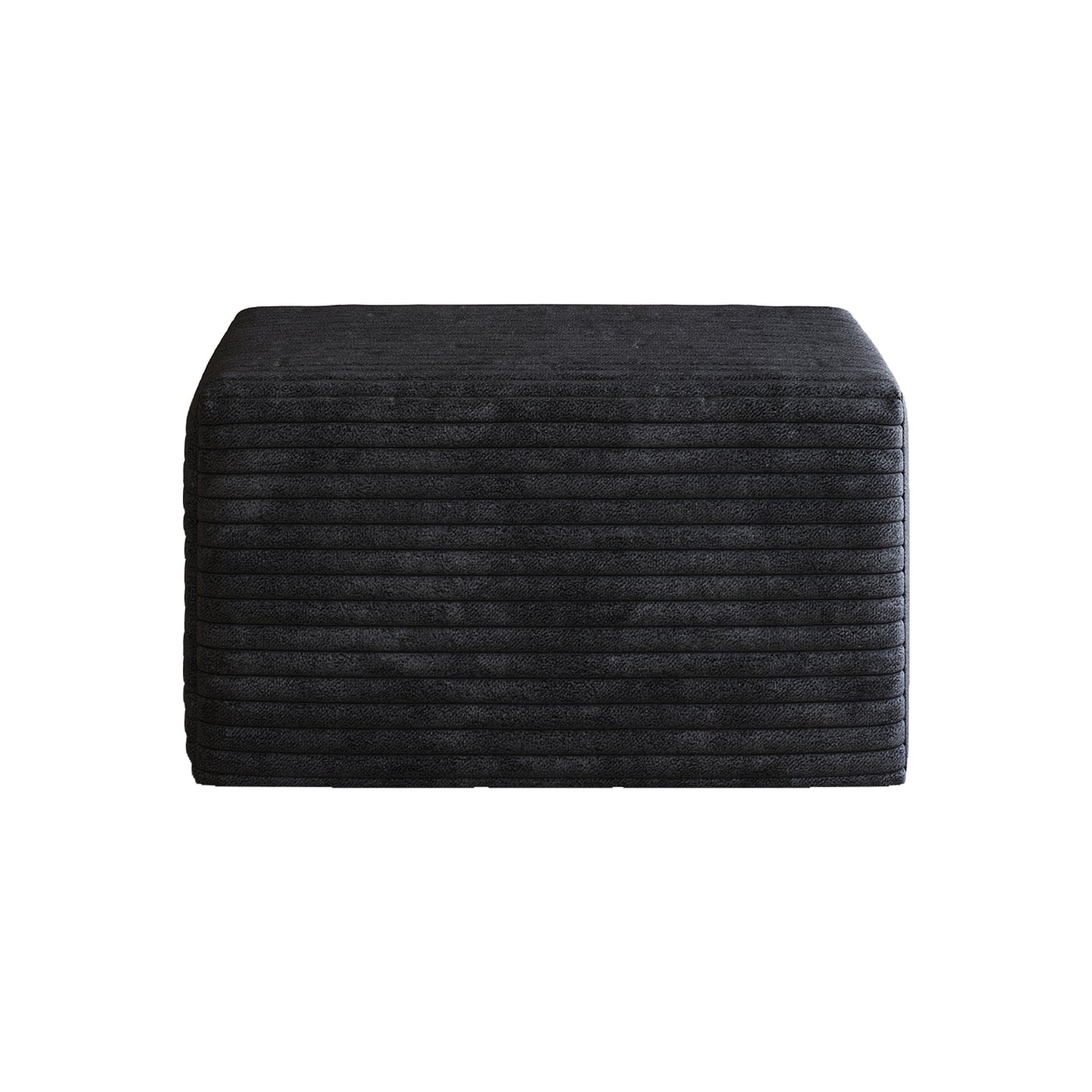 Black Plush Corduroy Sofa Ottoman - No Assembly Required