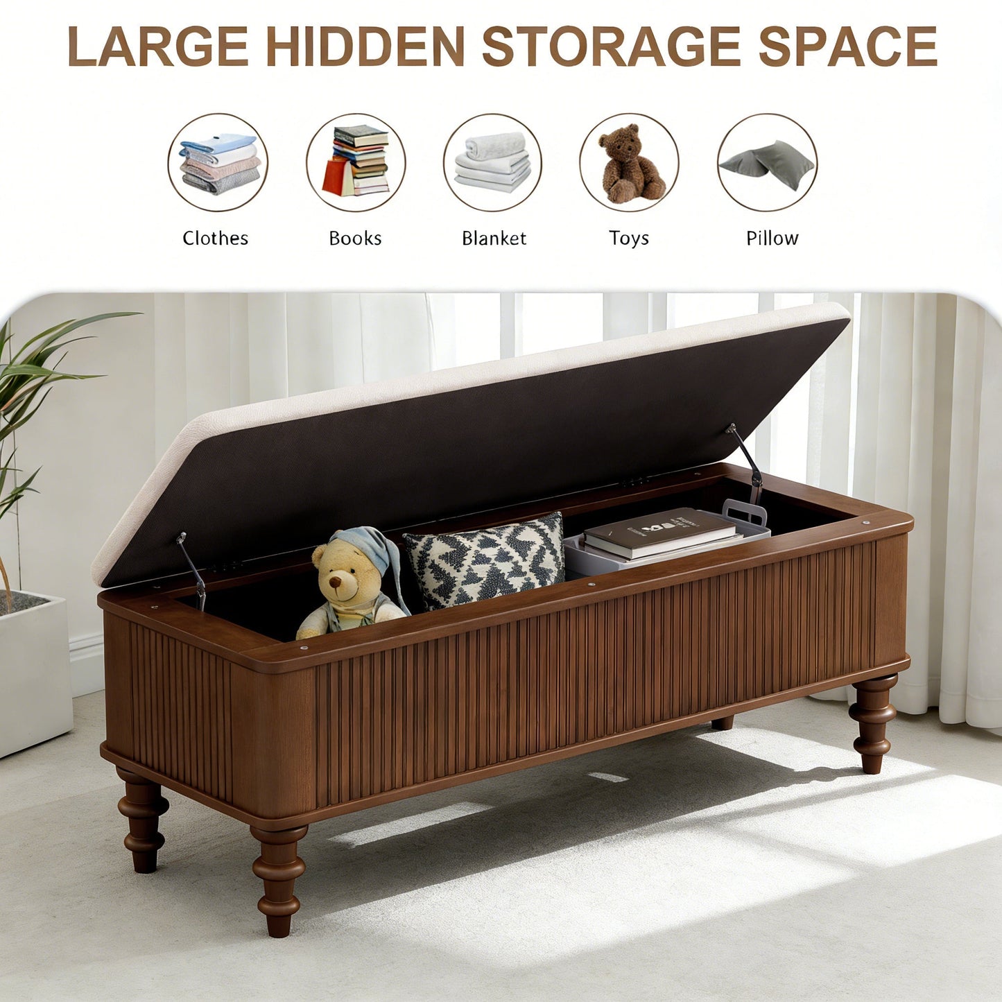 50.8-Inch Multi-Functional Storage Ottoman Bench