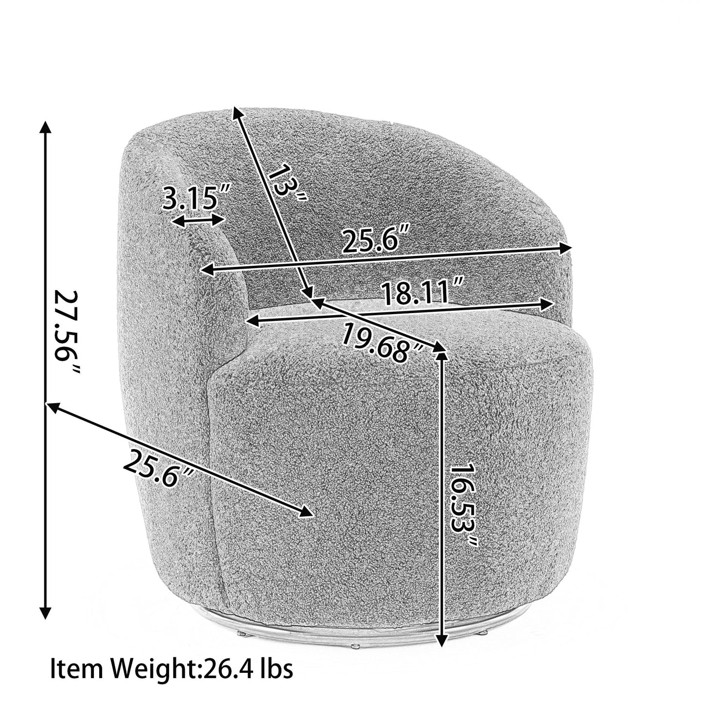 Swivel Accent Armchair Barrel Chair With Powder Coating Metal Ring