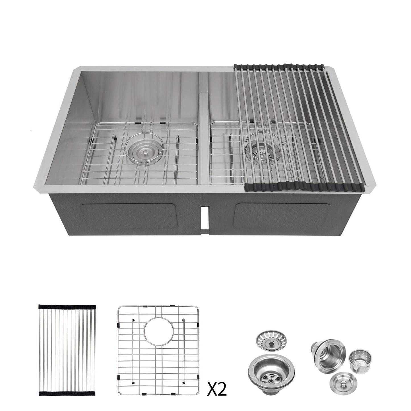 Modern Double Bowl Undermount Kitchen Sink 50 / 50 Design Stainless Steel