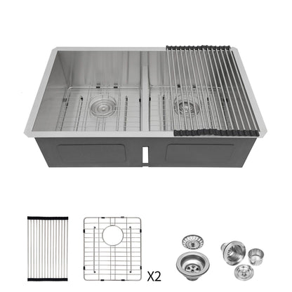 Modern Double Bowl Undermount Kitchen Sink 50 / 50 Design Stainless Steel