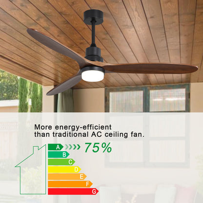Ceiling Fan With Lights 3 Solid Wood Fan Blade Noiseless Reversible Motor Remote Control - Black