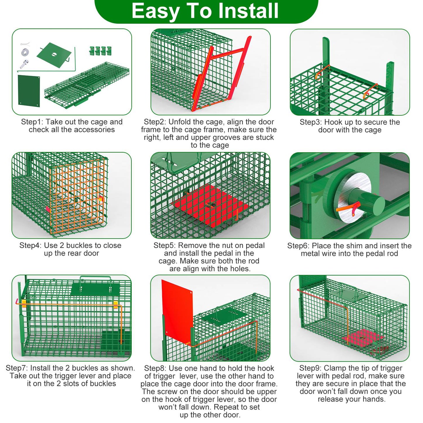 30in 1 Door Live Animal Cage Trap For Animals Under 5LBS Easy To Setup Humane Galvanized Iron Trap Cage For Small Cats Rabbits Squirrels Moles Chipmun