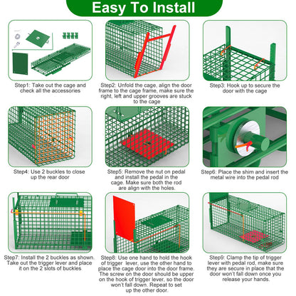 30in 1 Door Live Animal Cage Trap For Animals Under 5LBS Easy To Setup Humane Galvanized Iron Trap Cage For Small Cats Rabbits Squirrels Moles Chipmun