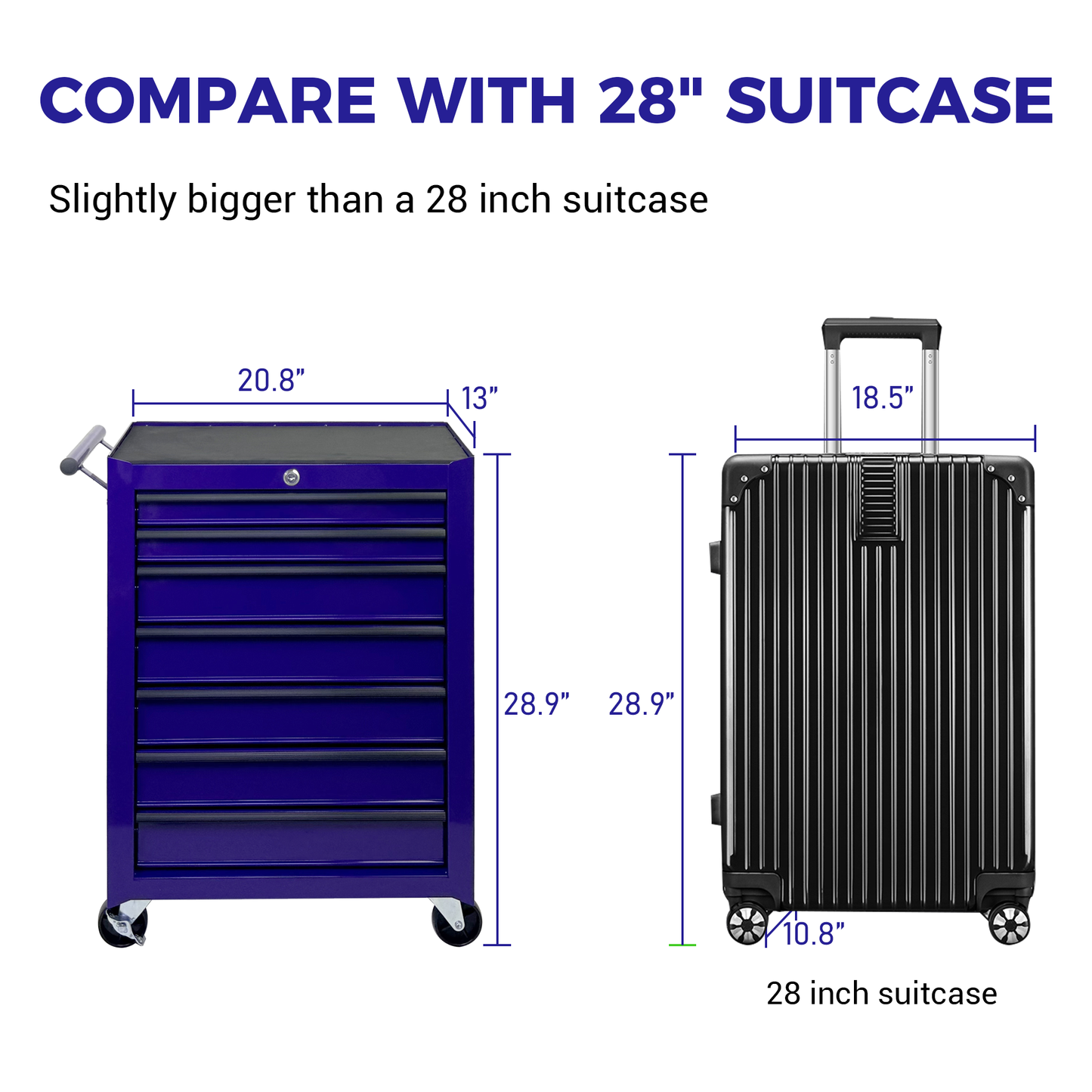 Rolling Metal Tool Chest with 7 Drawers, 20" Steel Cabinet - Purple