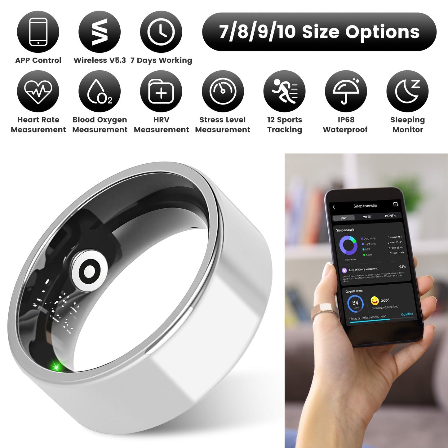 Smart Ring Health Tracker with Sleep & Fitness Monitoring