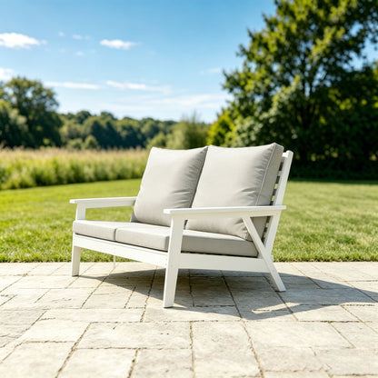 HIPS Loveseat with Cushion, Wood Grain Outdoor Garden Sofa