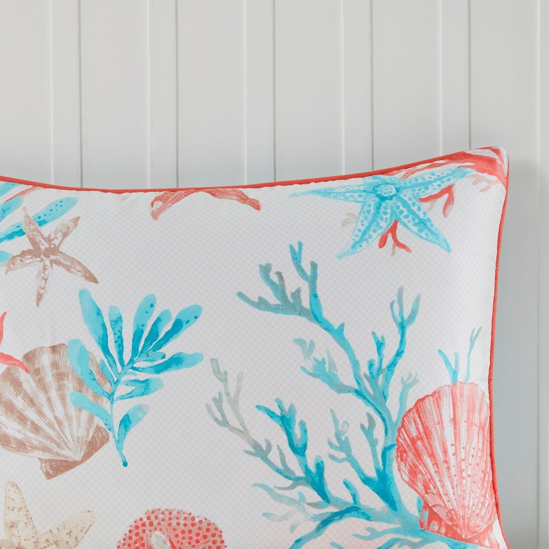 7 Piece Cotton Sateen Comforter Set Coral King