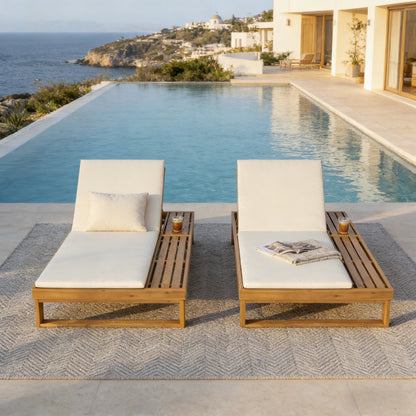 Teak Finish Acacia Wood Chaise Lounge with 1.57-Inch Cushion